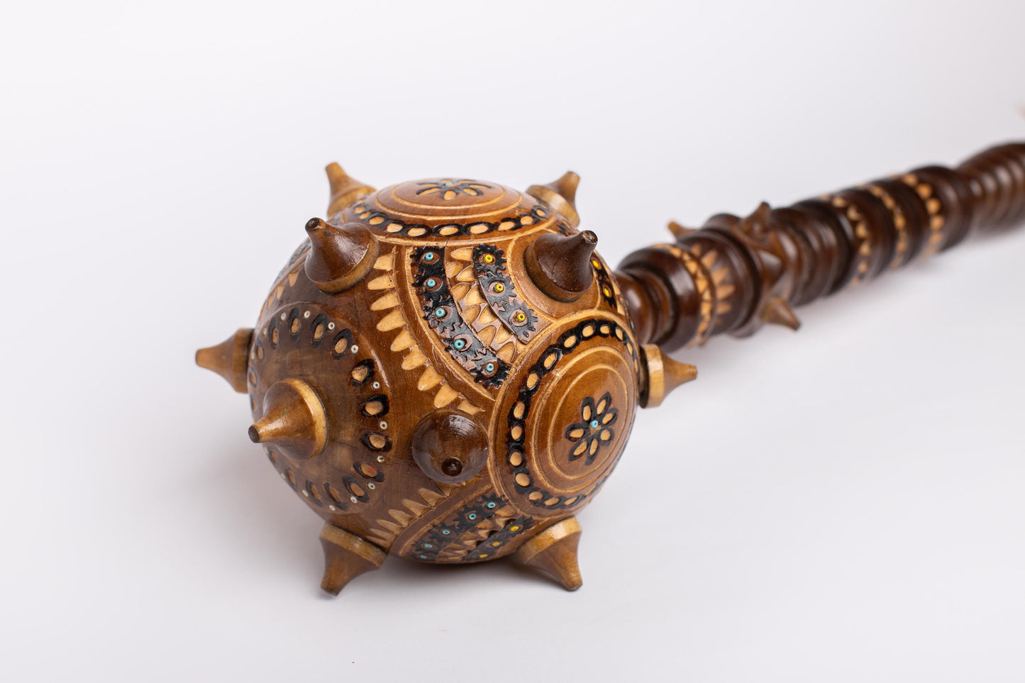 Hand-carved wooden mace, Ukrainian Bulava, intricately designed traditional gift, symbol of strength, perfect for men’s decor and keepsakes.