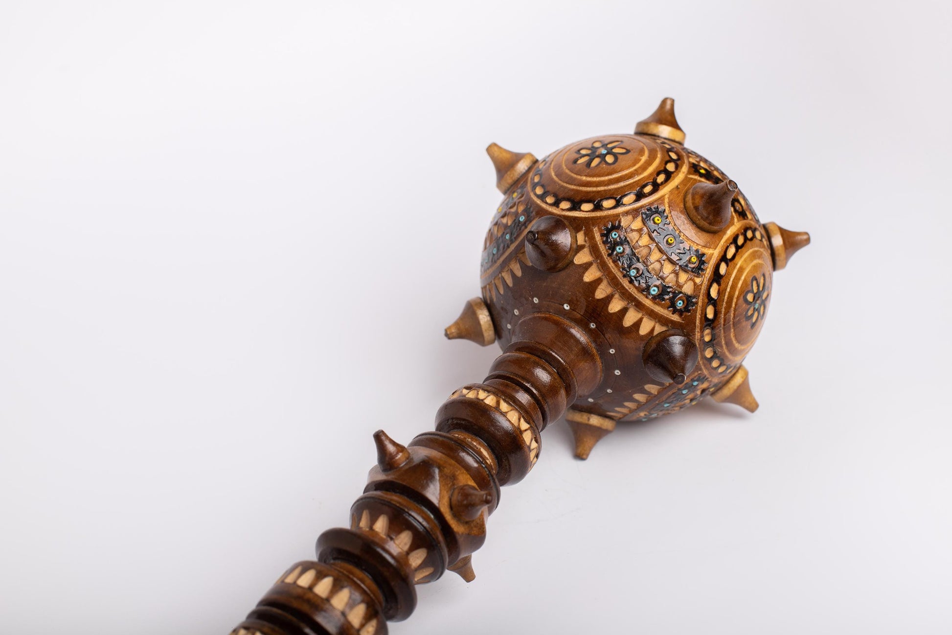 Hand-carved wooden Ukrainian mace, ornate decorative Bulava, perfect traditional gift for men.