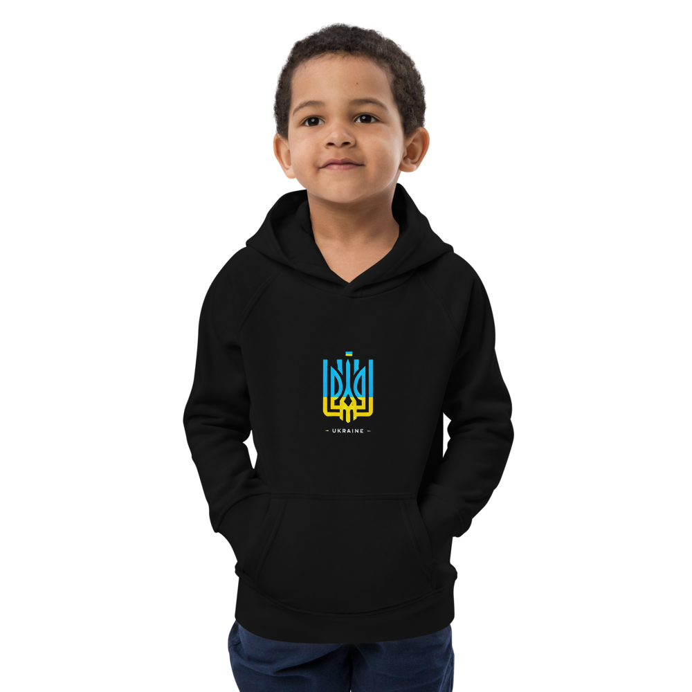 eco-friendly kids hoodie,kids eco hoodie,kids sustainable hoodie,organic cotton hoodie,premium kids hoodie,recycled polyester hoodie,soft cotton hoodie for kids,Trizub emblem sweatshirt,Ukrainian emblem hoodie,Ukrainian pride clothing,Ukrainian symbol clo