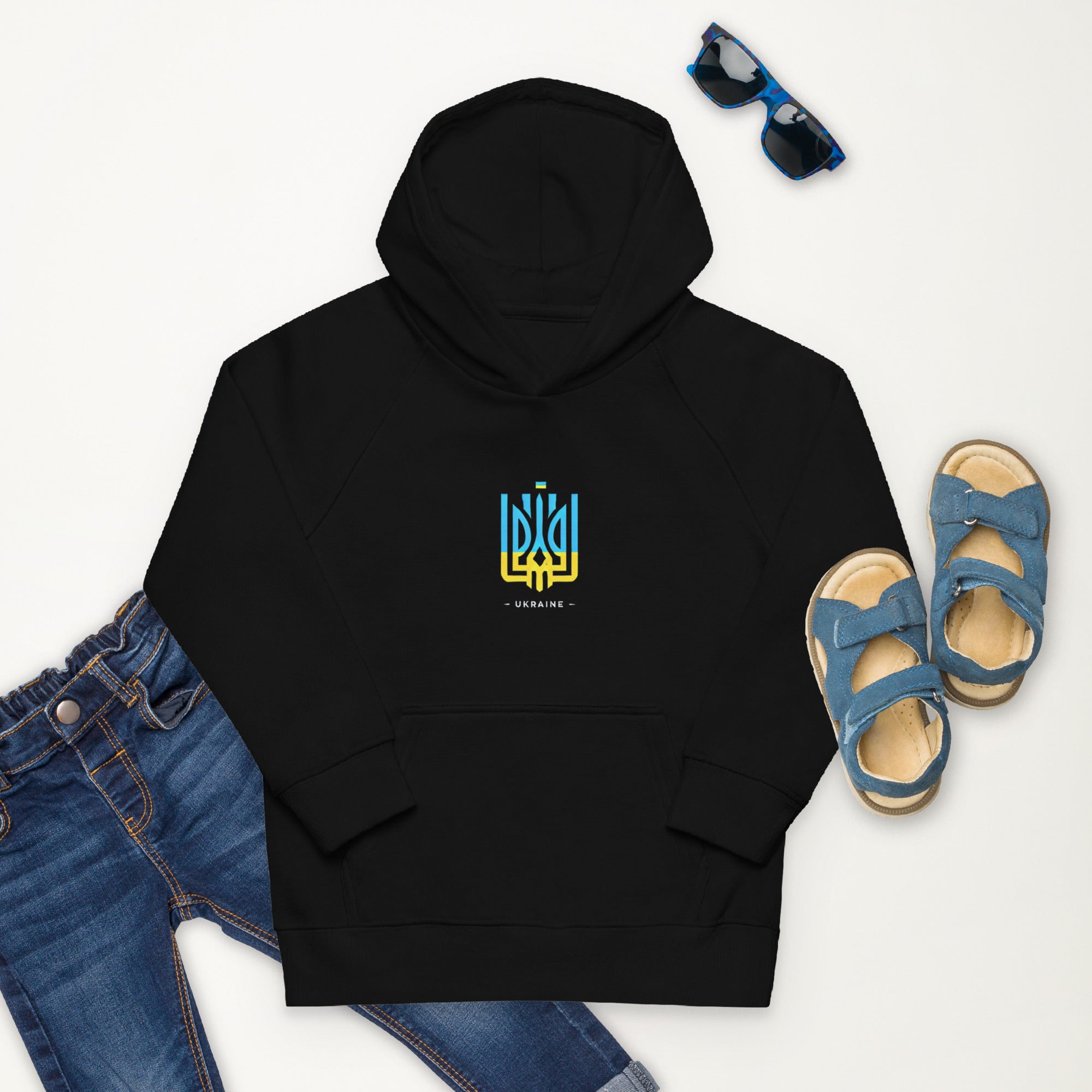 eco-friendly kids hoodie,kids eco hoodie,kids sustainable hoodie,organic cotton hoodie,premium kids hoodie,recycled polyester hoodie,soft cotton hoodie for kids,Trizub emblem sweatshirt,Ukrainian emblem hoodie,Ukrainian pride clothing,Ukrainian symbol clo