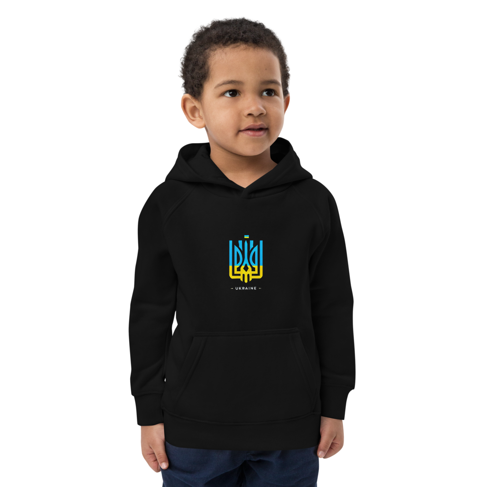 eco-friendly kids hoodie,kids eco hoodie,kids sustainable hoodie,organic cotton hoodie,premium kids hoodie,recycled polyester hoodie,soft cotton hoodie for kids,Trizub emblem sweatshirt,Ukrainian emblem hoodie,Ukrainian pride clothing,Ukrainian symbol clo