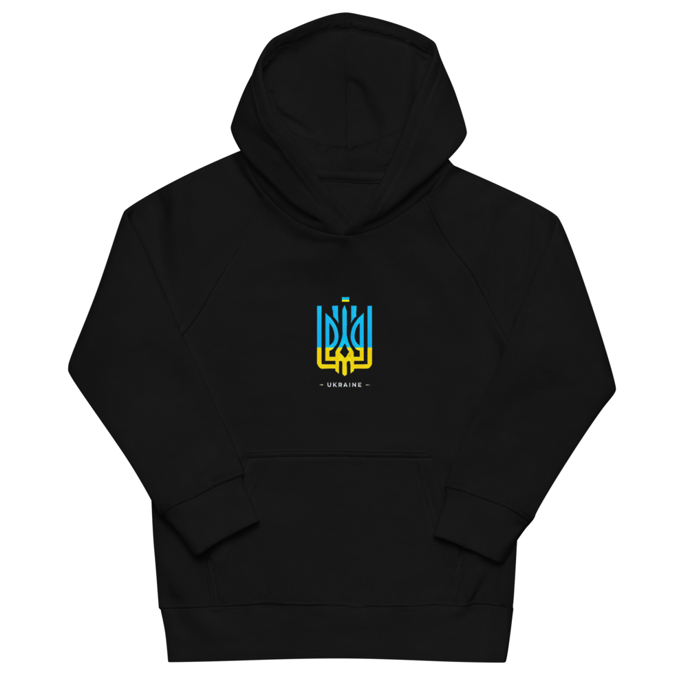 eco-friendly kids hoodie,kids eco hoodie,kids sustainable hoodie,organic cotton hoodie,premium kids hoodie,recycled polyester hoodie,soft cotton hoodie for kids,Trizub emblem sweatshirt,Ukrainian emblem hoodie,Ukrainian pride clothing,Ukrainian symbol clo