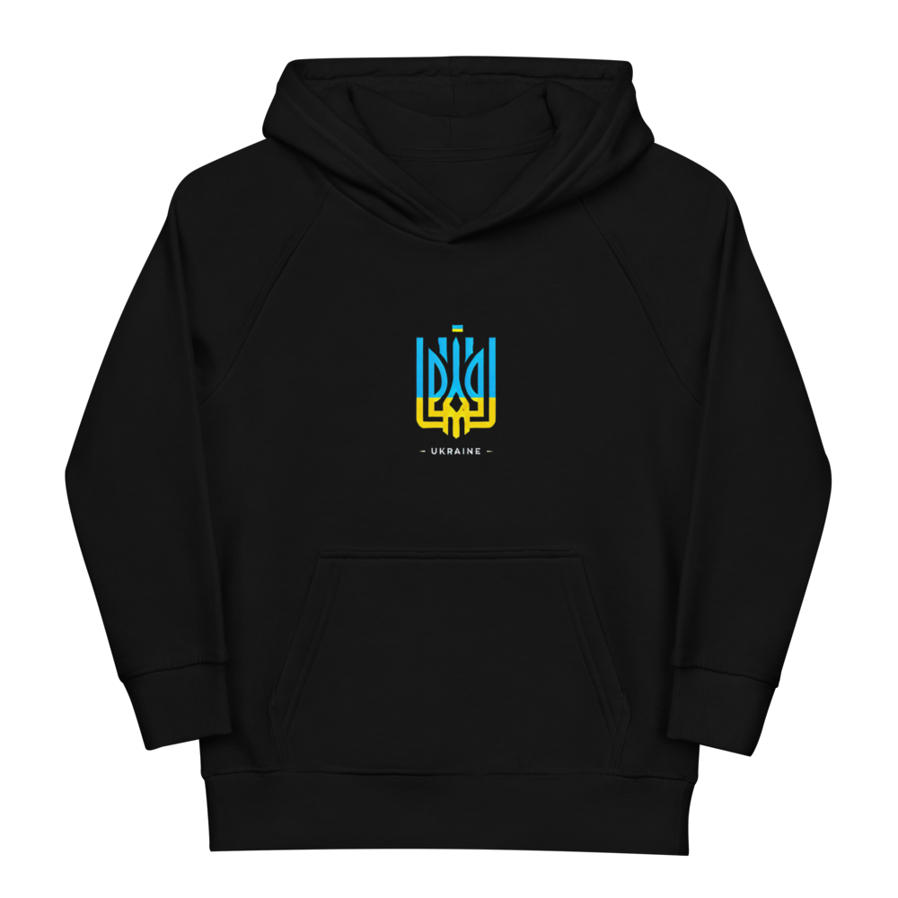 eco-friendly kids hoodie,kids eco hoodie,kids sustainable hoodie,organic cotton hoodie,premium kids hoodie,recycled polyester hoodie,soft cotton hoodie for kids,Trizub emblem sweatshirt,Ukrainian emblem hoodie,Ukrainian pride clothing,Ukrainian symbol clo