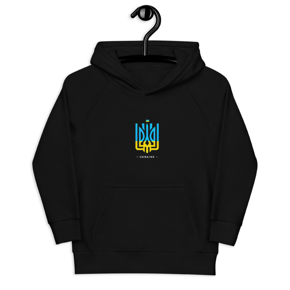 eco-friendly kids hoodie,kids eco hoodie,kids sustainable hoodie,organic cotton hoodie,premium kids hoodie,recycled polyester hoodie,soft cotton hoodie for kids,Trizub emblem sweatshirt,Ukrainian emblem hoodie,Ukrainian pride clothing,Ukrainian symbol clo