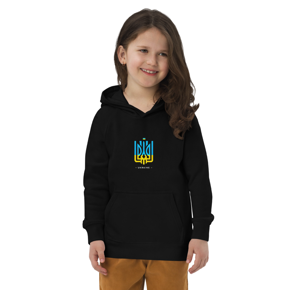 eco-friendly kids hoodie,kids eco hoodie,kids sustainable hoodie,organic cotton hoodie,premium kids hoodie,recycled polyester hoodie,soft cotton hoodie for kids,Trizub emblem sweatshirt,Ukrainian emblem hoodie,Ukrainian pride clothing,Ukrainian symbol clo