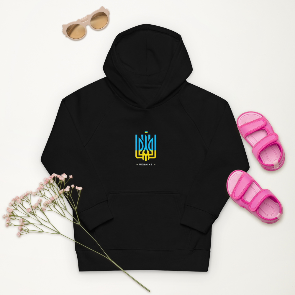 eco-friendly kids hoodie,kids eco hoodie,kids sustainable hoodie,organic cotton hoodie,premium kids hoodie,recycled polyester hoodie,soft cotton hoodie for kids,Trizub emblem sweatshirt,Ukrainian emblem hoodie,Ukrainian pride clothing,Ukrainian symbol clo