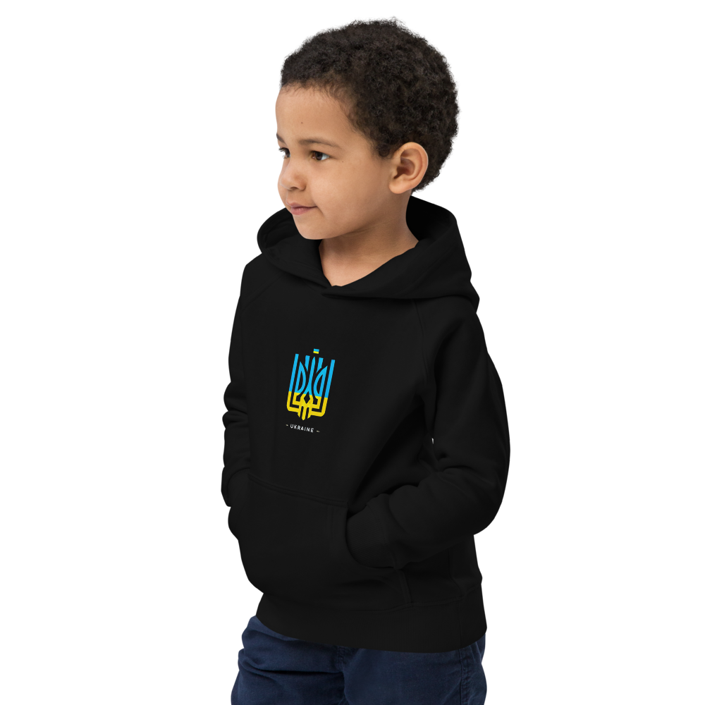 eco-friendly kids hoodie,kids eco hoodie,kids sustainable hoodie,organic cotton hoodie,premium kids hoodie,recycled polyester hoodie,soft cotton hoodie for kids,Trizub emblem sweatshirt,Ukrainian emblem hoodie,Ukrainian pride clothing,Ukrainian symbol clo