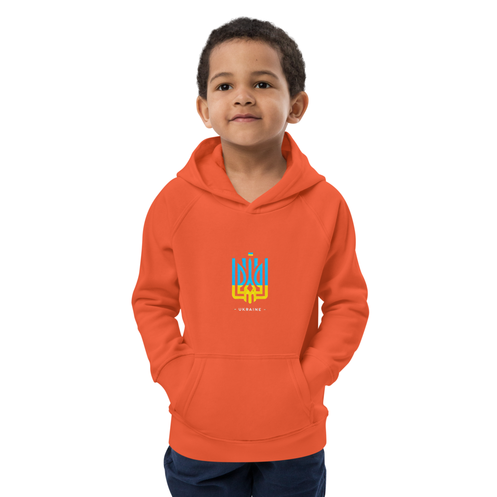 eco-friendly kids hoodie,kids eco hoodie,kids sustainable hoodie,organic cotton hoodie,premium kids hoodie,recycled polyester hoodie,soft cotton hoodie for kids,Trizub emblem sweatshirt,Ukrainian emblem hoodie,Ukrainian pride clothing,Ukrainian symbol clo