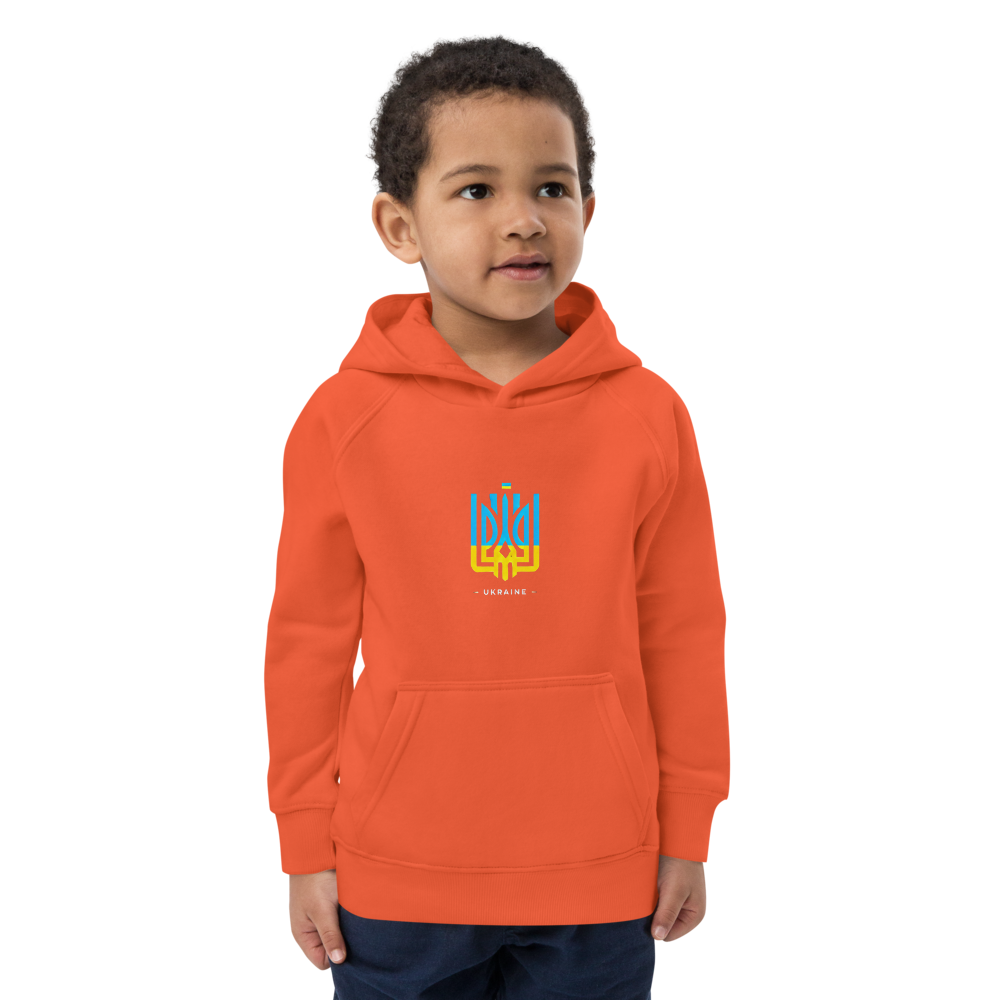 eco-friendly kids hoodie,kids eco hoodie,kids sustainable hoodie,organic cotton hoodie,premium kids hoodie,recycled polyester hoodie,soft cotton hoodie for kids,Trizub emblem sweatshirt,Ukrainian emblem hoodie,Ukrainian pride clothing,Ukrainian symbol clo