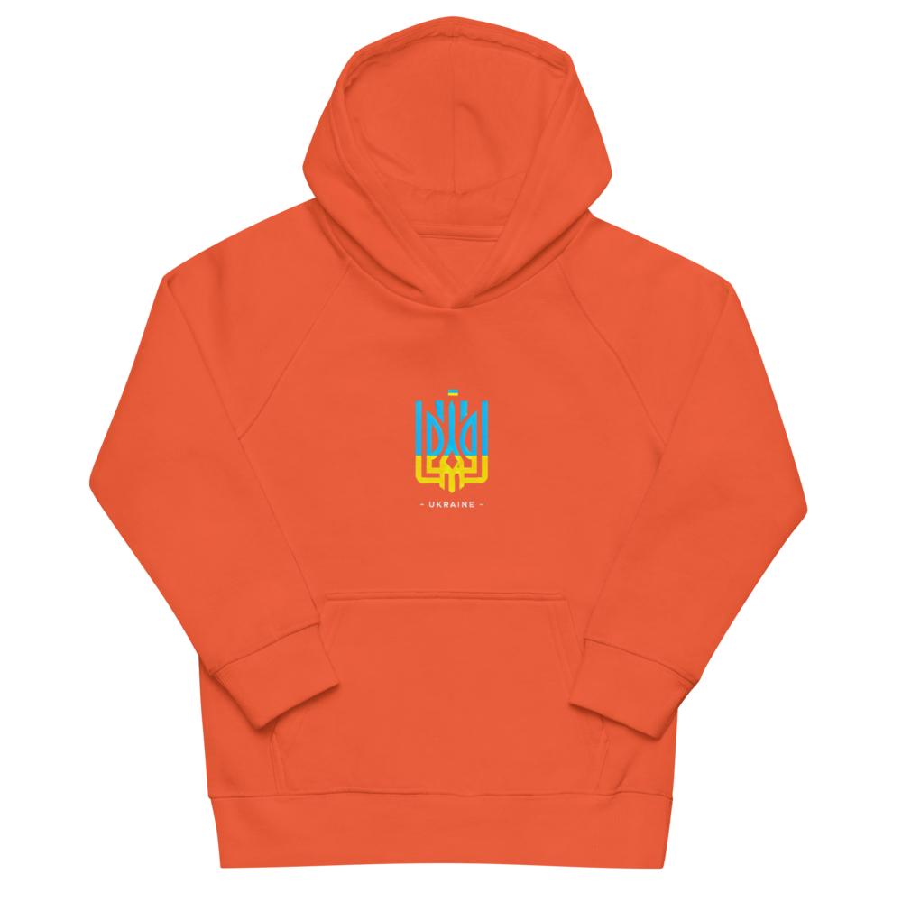 eco-friendly kids hoodie,kids eco hoodie,kids sustainable hoodie,organic cotton hoodie,premium kids hoodie,recycled polyester hoodie,soft cotton hoodie for kids,Trizub emblem sweatshirt,Ukrainian emblem hoodie,Ukrainian pride clothing,Ukrainian symbol clo
