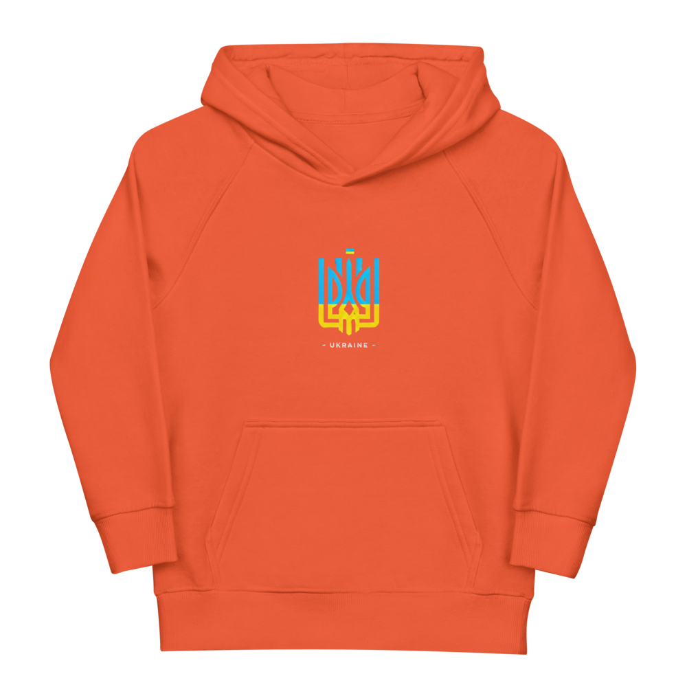 eco-friendly kids hoodie,kids eco hoodie,kids sustainable hoodie,organic cotton hoodie,premium kids hoodie,recycled polyester hoodie,soft cotton hoodie for kids,Trizub emblem sweatshirt,Ukrainian emblem hoodie,Ukrainian pride clothing,Ukrainian symbol clo