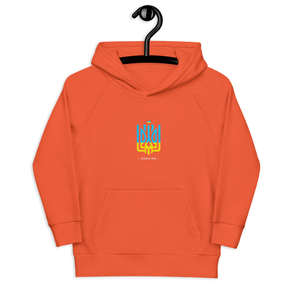 eco-friendly kids hoodie,kids eco hoodie,kids sustainable hoodie,organic cotton hoodie,premium kids hoodie,recycled polyester hoodie,soft cotton hoodie for kids,Trizub emblem sweatshirt,Ukrainian emblem hoodie,Ukrainian pride clothing,Ukrainian symbol clo