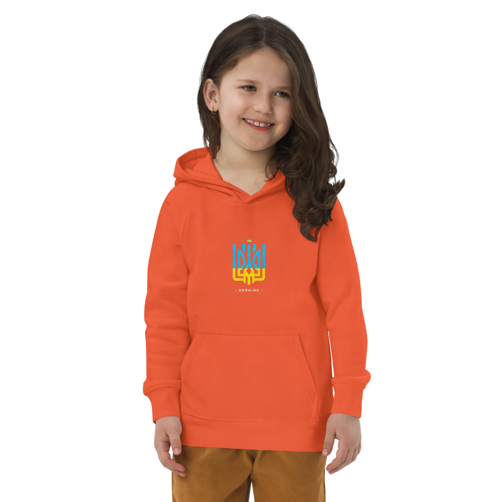 eco-friendly kids hoodie,kids eco hoodie,kids sustainable hoodie,organic cotton hoodie,premium kids hoodie,recycled polyester hoodie,soft cotton hoodie for kids,Trizub emblem sweatshirt,Ukrainian emblem hoodie,Ukrainian pride clothing,Ukrainian symbol clo