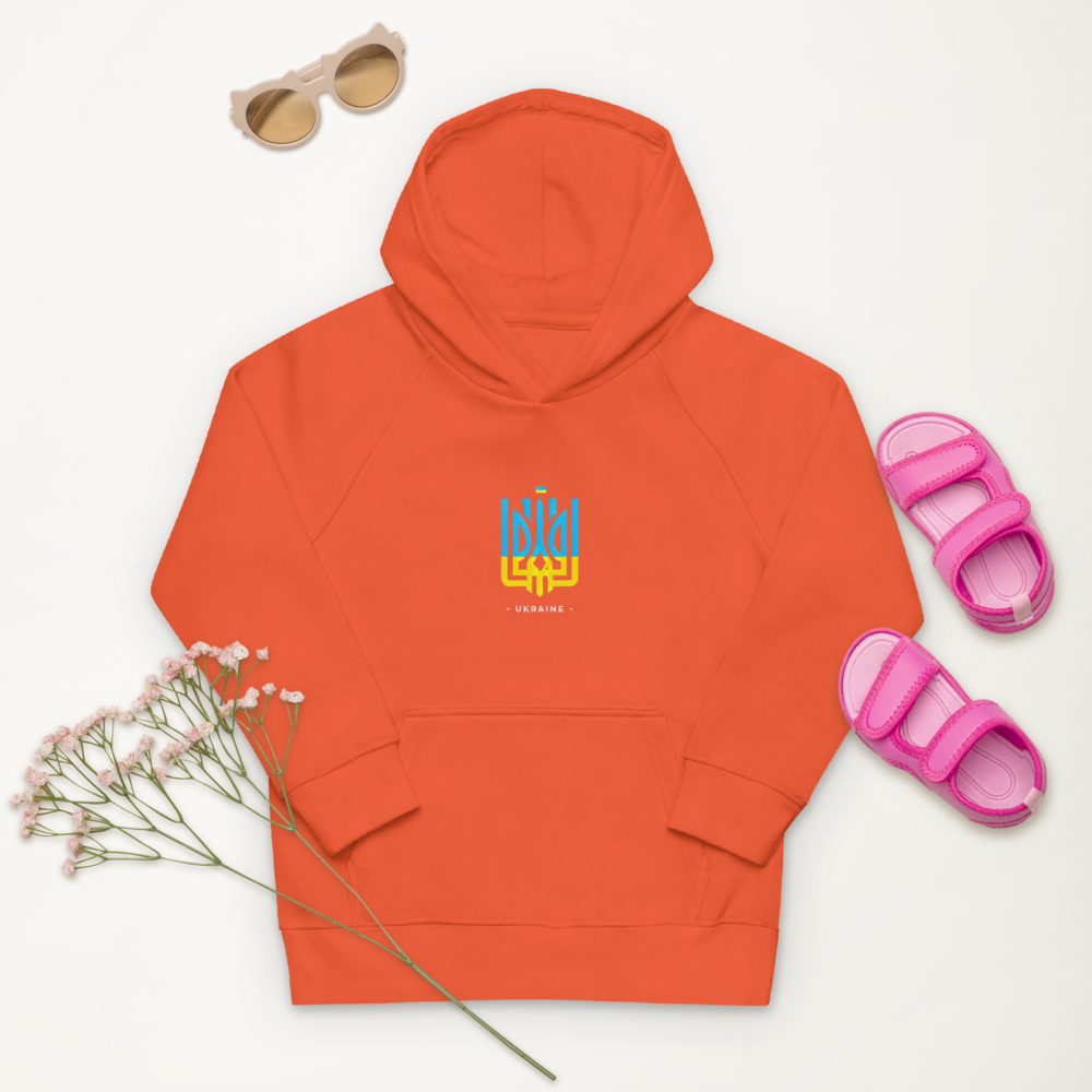 eco-friendly kids hoodie,kids eco hoodie,kids sustainable hoodie,organic cotton hoodie,premium kids hoodie,recycled polyester hoodie,soft cotton hoodie for kids,Trizub emblem sweatshirt,Ukrainian emblem hoodie,Ukrainian pride clothing,Ukrainian symbol clo