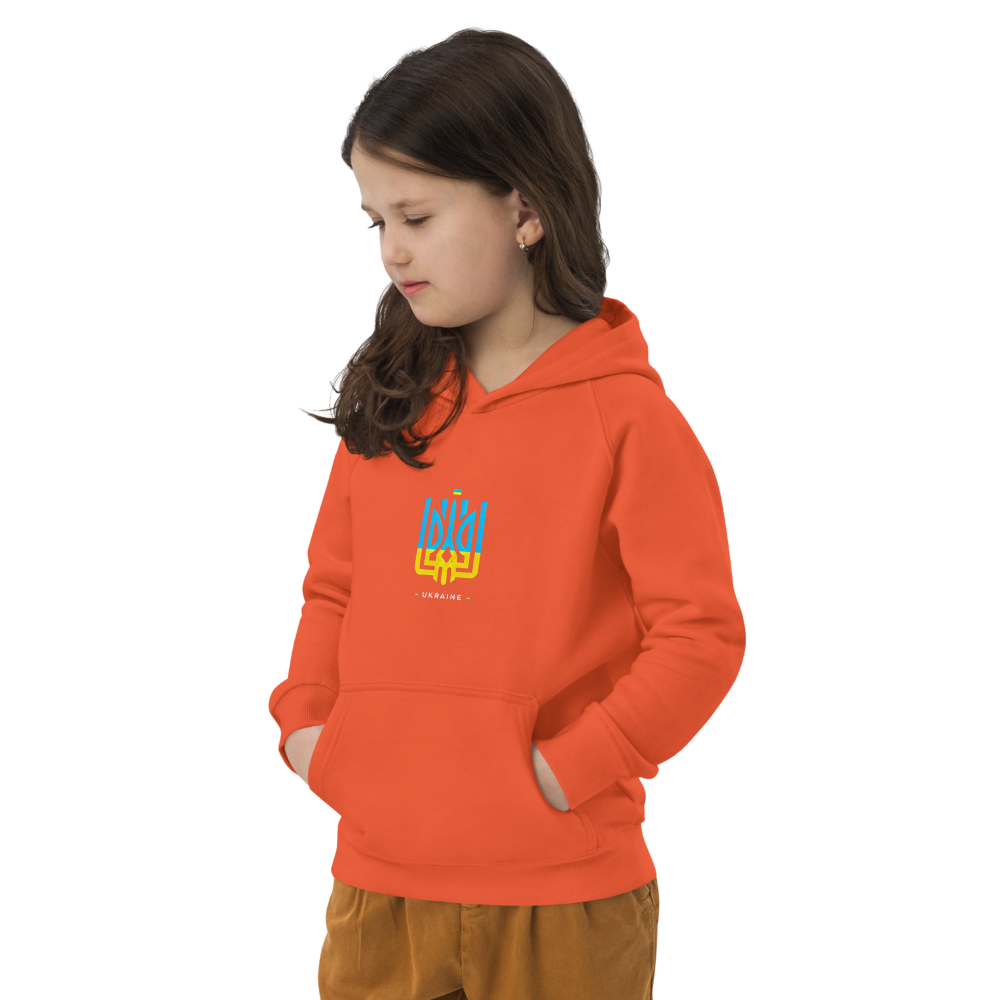 eco-friendly kids hoodie,kids eco hoodie,kids sustainable hoodie,organic cotton hoodie,premium kids hoodie,recycled polyester hoodie,soft cotton hoodie for kids,Trizub emblem sweatshirt,Ukrainian emblem hoodie,Ukrainian pride clothing,Ukrainian symbol clo