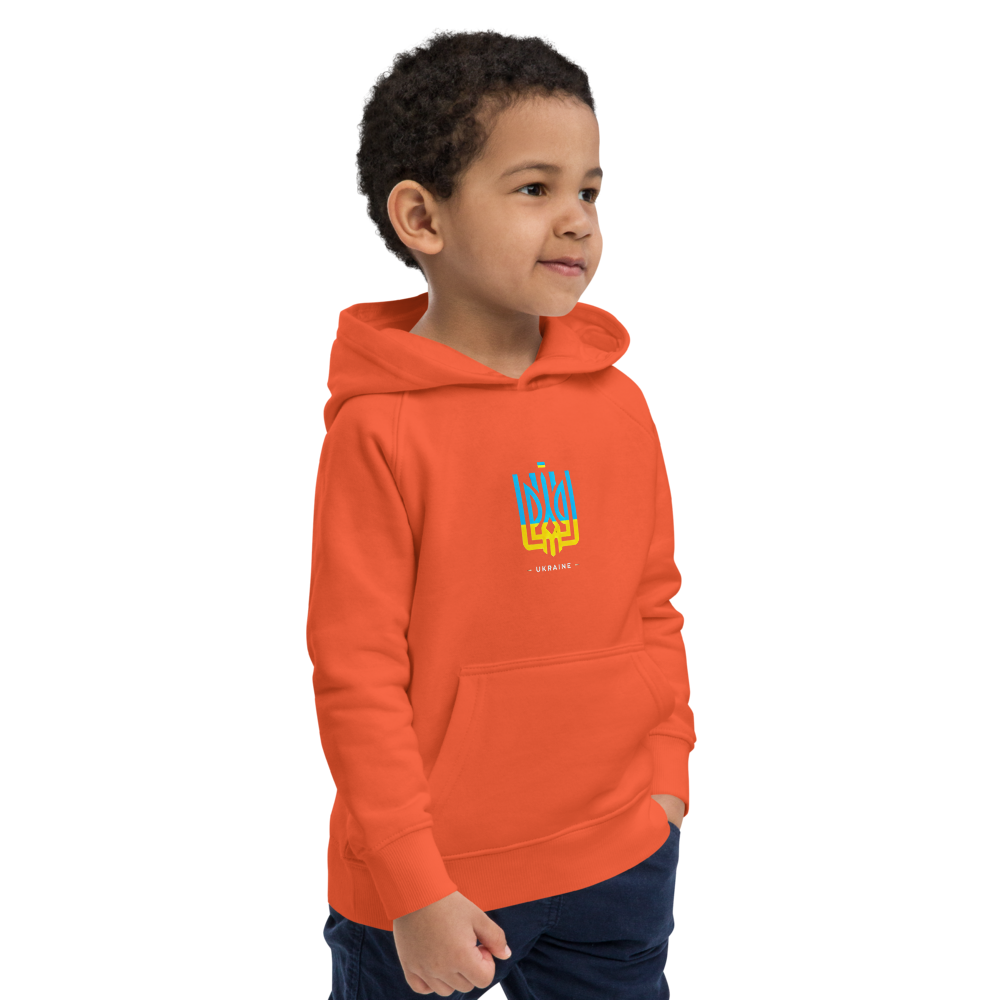eco-friendly kids hoodie,kids eco hoodie,kids sustainable hoodie,organic cotton hoodie,premium kids hoodie,recycled polyester hoodie,soft cotton hoodie for kids,Trizub emblem sweatshirt,Ukrainian emblem hoodie,Ukrainian pride clothing,Ukrainian symbol clo