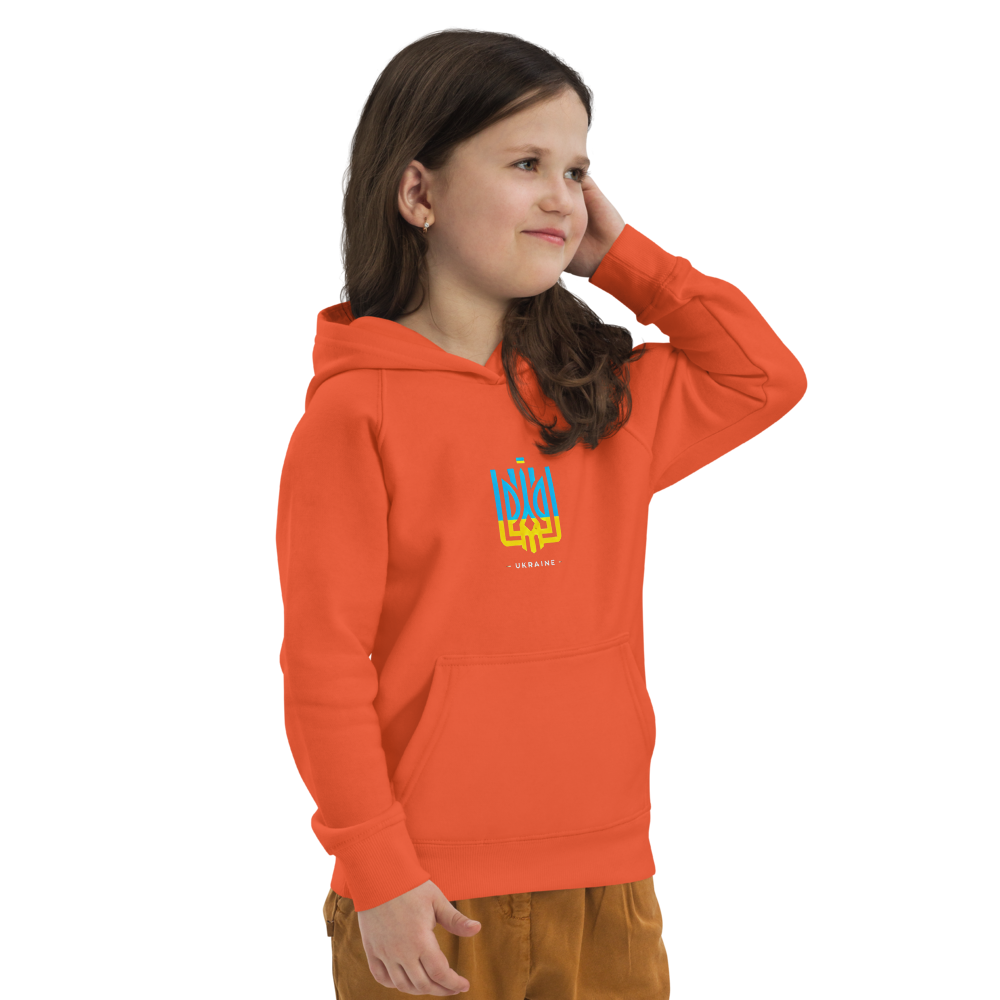 eco-friendly kids hoodie,kids eco hoodie,kids sustainable hoodie,organic cotton hoodie,premium kids hoodie,recycled polyester hoodie,soft cotton hoodie for kids,Trizub emblem sweatshirt,Ukrainian emblem hoodie,Ukrainian pride clothing,Ukrainian symbol clo