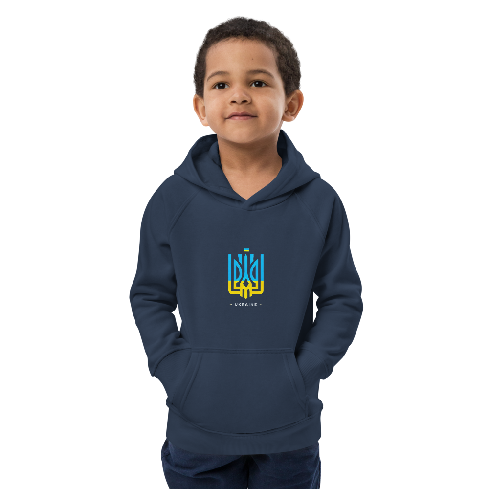 eco-friendly kids hoodie,kids eco hoodie,kids sustainable hoodie,organic cotton hoodie,premium kids hoodie,recycled polyester hoodie,soft cotton hoodie for kids,Trizub emblem sweatshirt,Ukrainian emblem hoodie,Ukrainian pride clothing,Ukrainian symbol clo