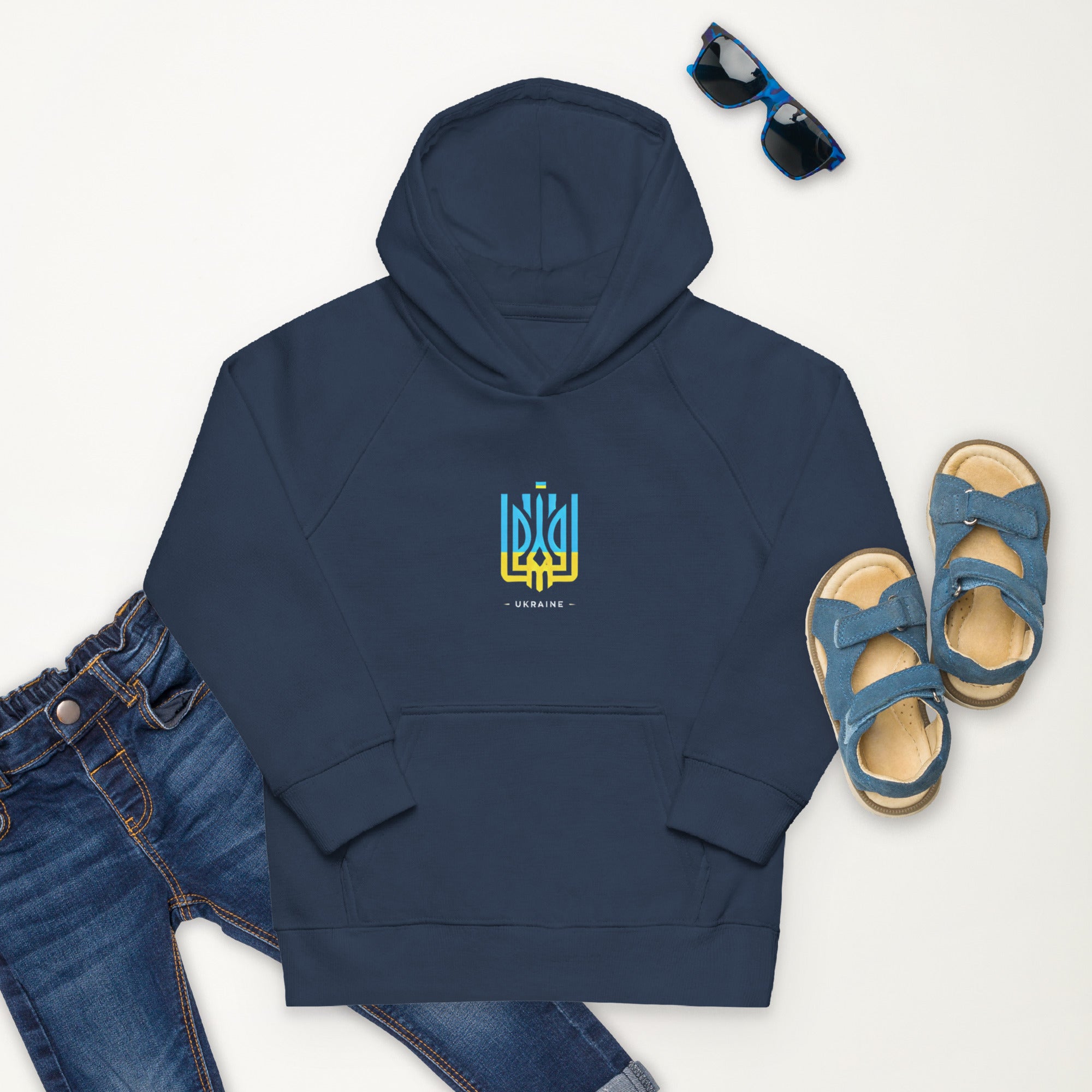 eco-friendly kids hoodie,kids eco hoodie,kids sustainable hoodie,organic cotton hoodie,premium kids hoodie,recycled polyester hoodie,soft cotton hoodie for kids,Trizub emblem sweatshirt,Ukrainian emblem hoodie,Ukrainian pride clothing,Ukrainian symbol clo