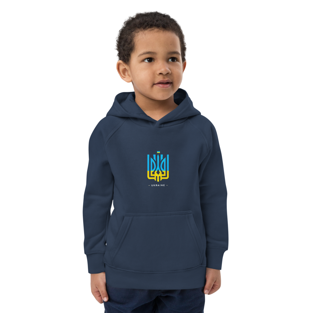 eco-friendly kids hoodie,kids eco hoodie,kids sustainable hoodie,organic cotton hoodie,premium kids hoodie,recycled polyester hoodie,soft cotton hoodie for kids,Trizub emblem sweatshirt,Ukrainian emblem hoodie,Ukrainian pride clothing,Ukrainian symbol clo