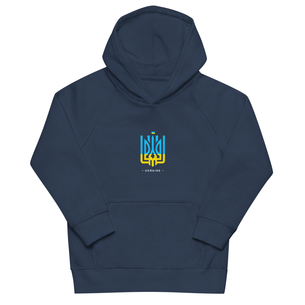 eco-friendly kids hoodie,kids eco hoodie,kids sustainable hoodie,organic cotton hoodie,premium kids hoodie,recycled polyester hoodie,soft cotton hoodie for kids,Trizub emblem sweatshirt,Ukrainian emblem hoodie,Ukrainian pride clothing,Ukrainian symbol clo