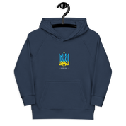 eco-friendly kids hoodie,kids eco hoodie,kids sustainable hoodie,organic cotton hoodie,premium kids hoodie,recycled polyester hoodie,soft cotton hoodie for kids,Trizub emblem sweatshirt,Ukrainian emblem hoodie,Ukrainian pride clothing,Ukrainian symbol clo