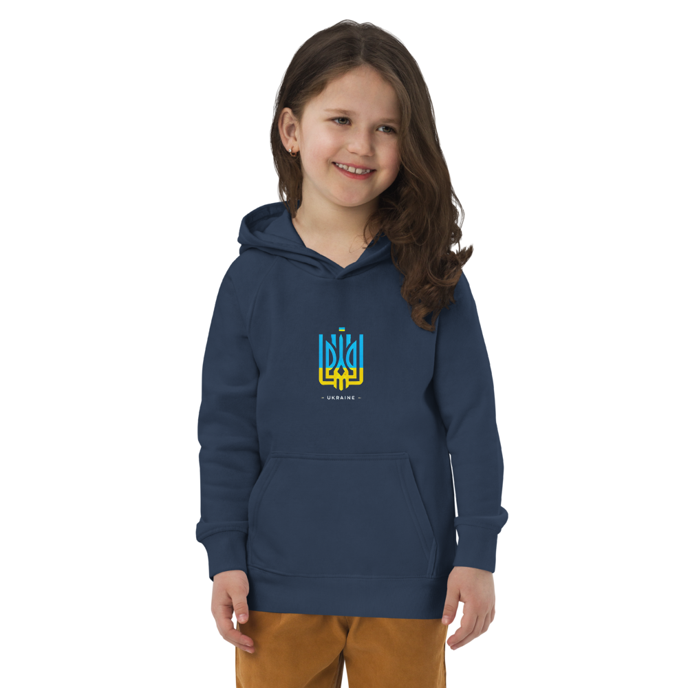 eco-friendly kids hoodie,kids eco hoodie,kids sustainable hoodie,organic cotton hoodie,premium kids hoodie,recycled polyester hoodie,soft cotton hoodie for kids,Trizub emblem sweatshirt,Ukrainian emblem hoodie,Ukrainian pride clothing,Ukrainian symbol clo