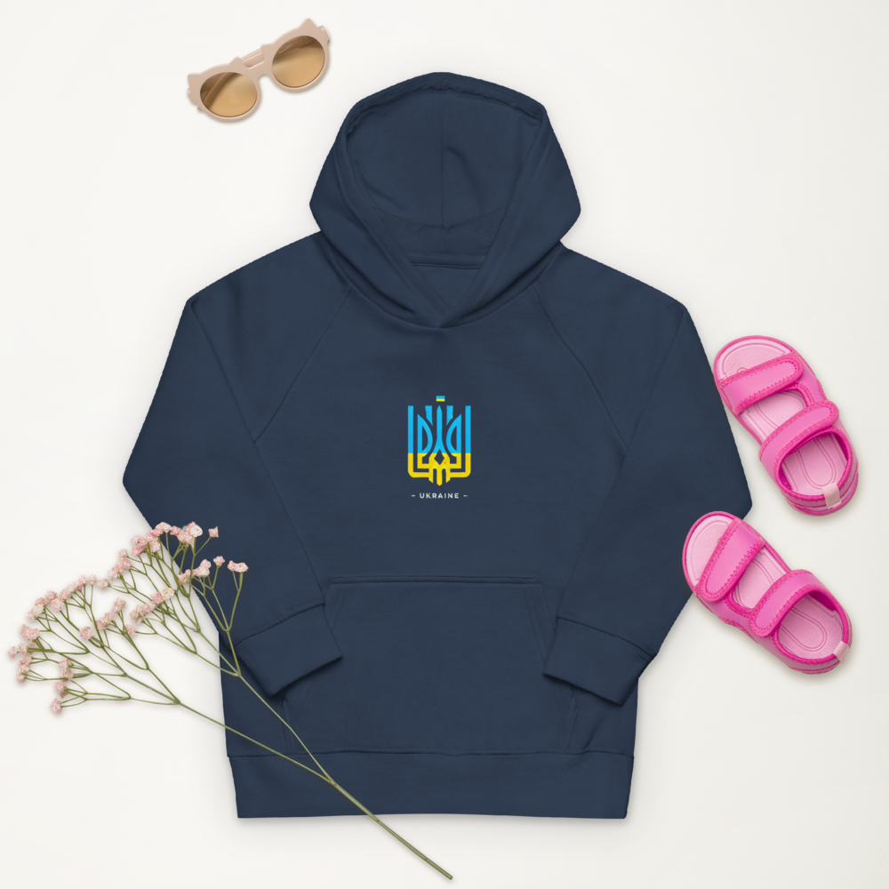 eco-friendly kids hoodie,kids eco hoodie,kids sustainable hoodie,organic cotton hoodie,premium kids hoodie,recycled polyester hoodie,soft cotton hoodie for kids,Trizub emblem sweatshirt,Ukrainian emblem hoodie,Ukrainian pride clothing,Ukrainian symbol clo