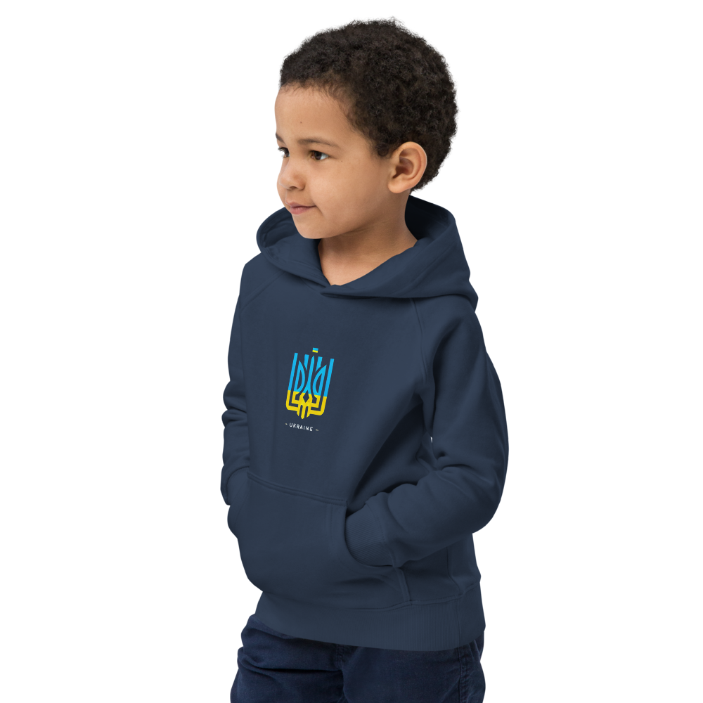 eco-friendly kids hoodie,kids eco hoodie,kids sustainable hoodie,organic cotton hoodie,premium kids hoodie,recycled polyester hoodie,soft cotton hoodie for kids,Trizub emblem sweatshirt,Ukrainian emblem hoodie,Ukrainian pride clothing,Ukrainian symbol clo