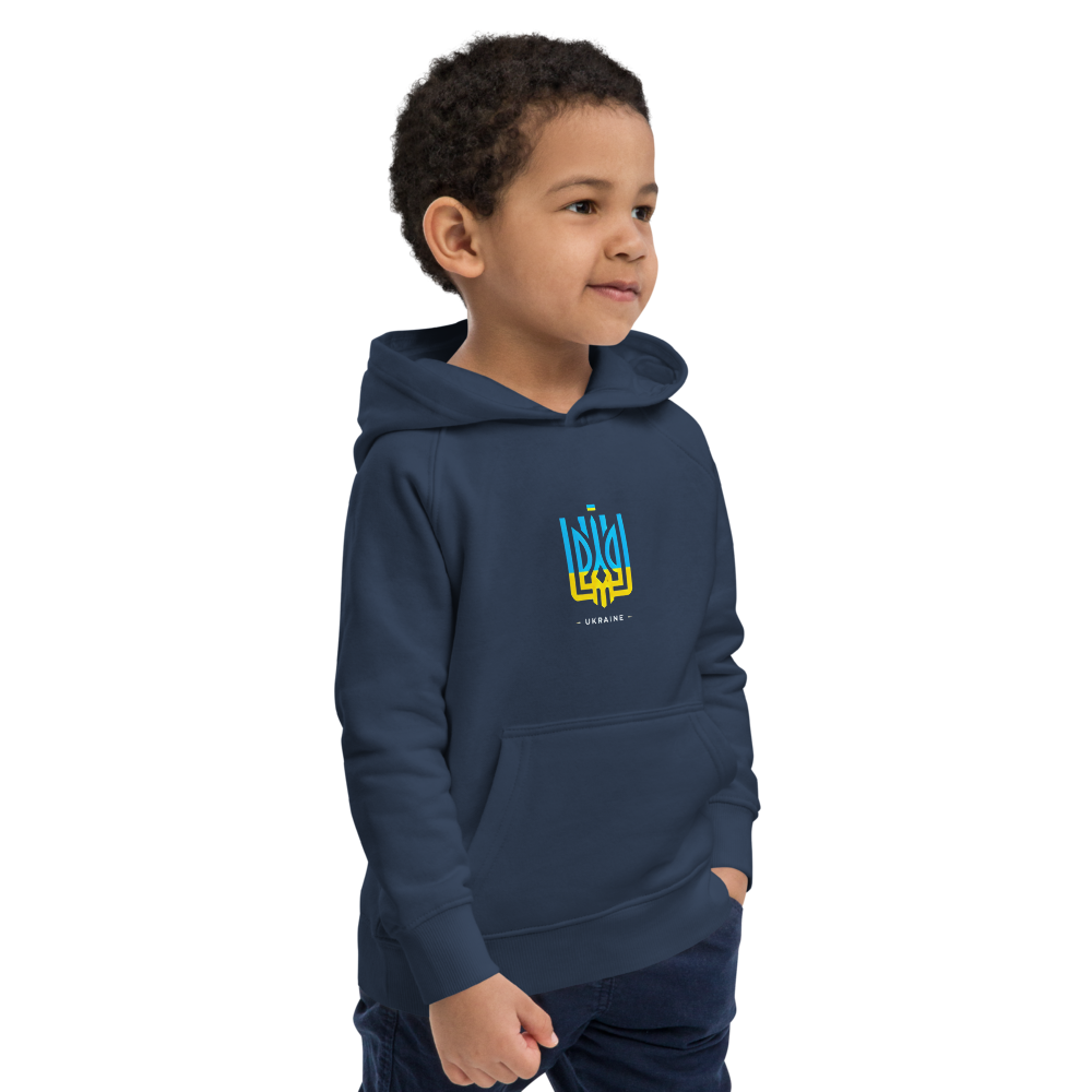eco-friendly kids hoodie,kids eco hoodie,kids sustainable hoodie,organic cotton hoodie,premium kids hoodie,recycled polyester hoodie,soft cotton hoodie for kids,Trizub emblem sweatshirt,Ukrainian emblem hoodie,Ukrainian pride clothing,Ukrainian symbol clo