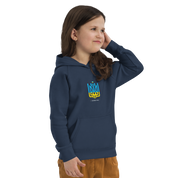 eco-friendly kids hoodie,kids eco hoodie,kids sustainable hoodie,organic cotton hoodie,premium kids hoodie,recycled polyester hoodie,soft cotton hoodie for kids,Trizub emblem sweatshirt,Ukrainian emblem hoodie,Ukrainian pride clothing,Ukrainian symbol clo