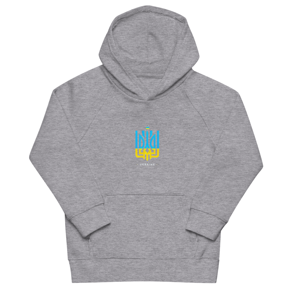 eco-friendly kids hoodie,kids eco hoodie,kids sustainable hoodie,organic cotton hoodie,premium kids hoodie,recycled polyester hoodie,soft cotton hoodie for kids,Trizub emblem sweatshirt,Ukrainian emblem hoodie,Ukrainian pride clothing,Ukrainian symbol clo