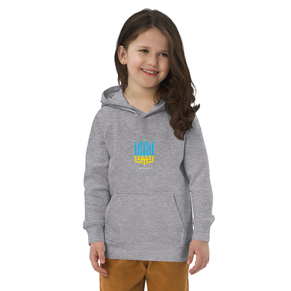 eco-friendly kids hoodie,kids eco hoodie,kids sustainable hoodie,organic cotton hoodie,premium kids hoodie,recycled polyester hoodie,soft cotton hoodie for kids,Trizub emblem sweatshirt,Ukrainian emblem hoodie,Ukrainian pride clothing,Ukrainian symbol clo