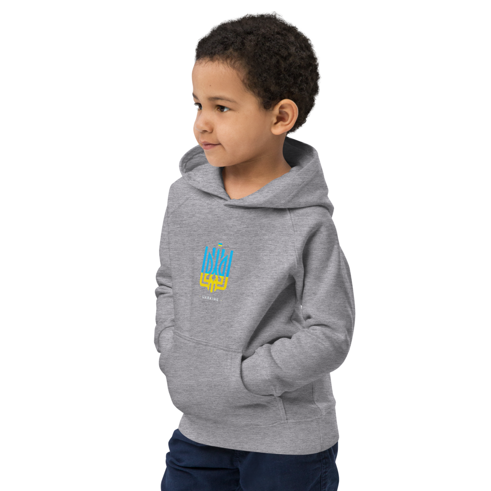 eco-friendly kids hoodie,kids eco hoodie,kids sustainable hoodie,organic cotton hoodie,premium kids hoodie,recycled polyester hoodie,soft cotton hoodie for kids,Trizub emblem sweatshirt,Ukrainian emblem hoodie,Ukrainian pride clothing,Ukrainian symbol clo