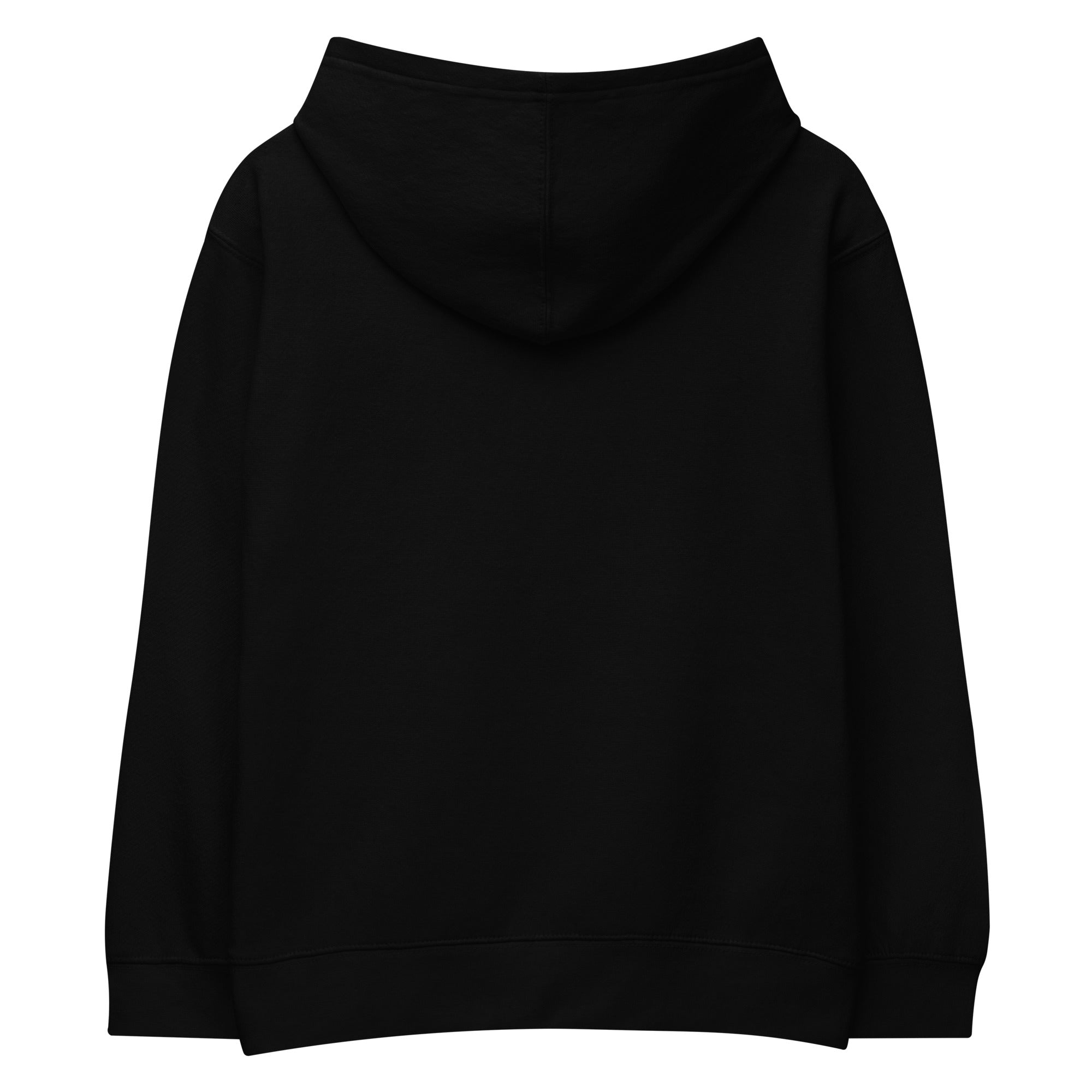 Black kids fleece hoodie with a hood and elastic cuffs for cozy comfort and durability, ideal for everyday wear.