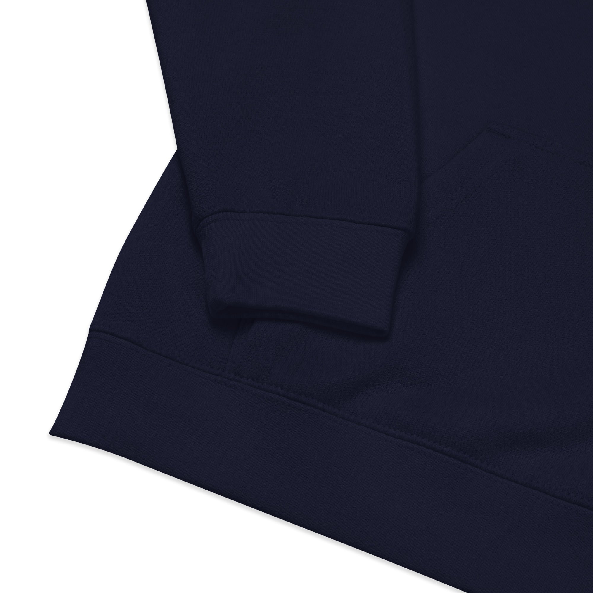 Navy kids fleece hoodie with elastic cuffs and waistband for durability