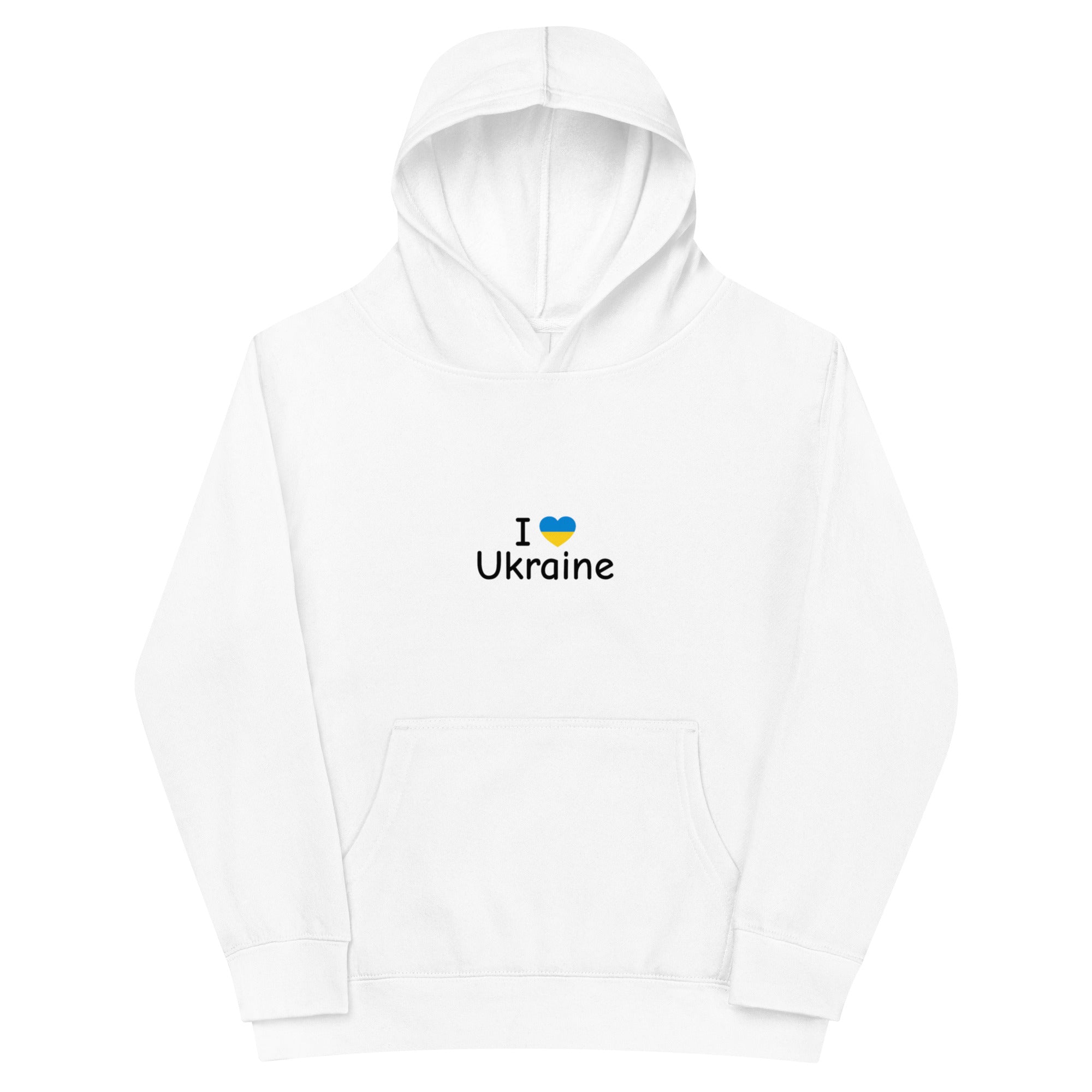 Kids Fleece Hoodie with "I Love Ukraine" Design in White