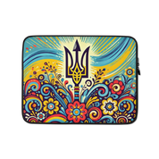 Ukrainian Folk Art Laptop Sleeve with Tryzub Emblem and Vibrant Floral Design