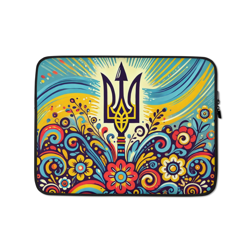 Ukrainian Folk Art Laptop Sleeve with Trizub – водонепроникний неопреновий чохол з підкладкою зі штучного хутра для ноутбуків 13" та 15"