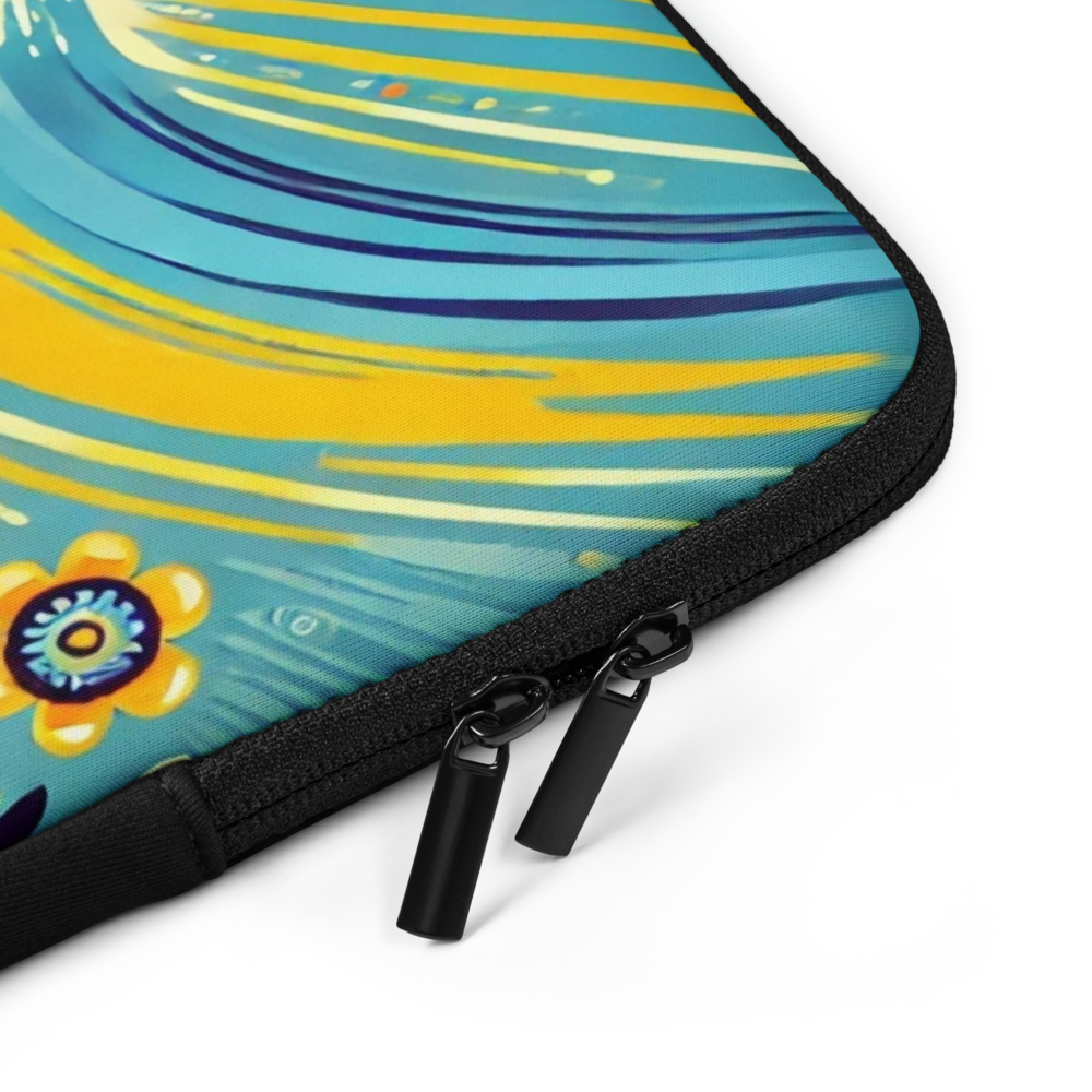 Ukrainian Folk Art Laptop Sleeve with Tryzub design, colorful traditional patterns, and secure zippered closure.