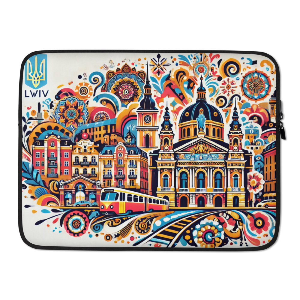 Львівське народне мистецтво Laptop Sleeve with Trizub – неопреновий водонепроникний чохол з м’якою підкладкою для ноутбуків 13" та 15"