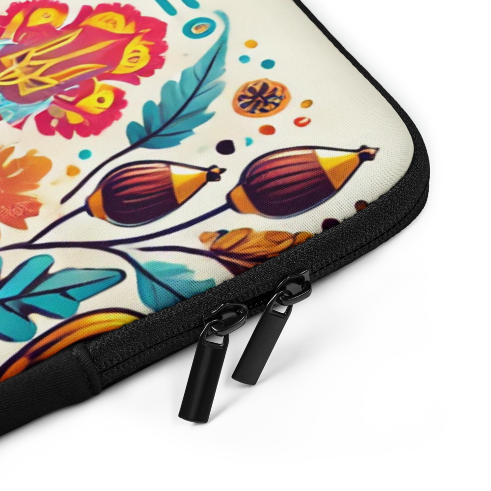 Kyiv Folk Art Laptop Sleeve with Tryzub Emblem and Water-Resistant Neoprene Fabric