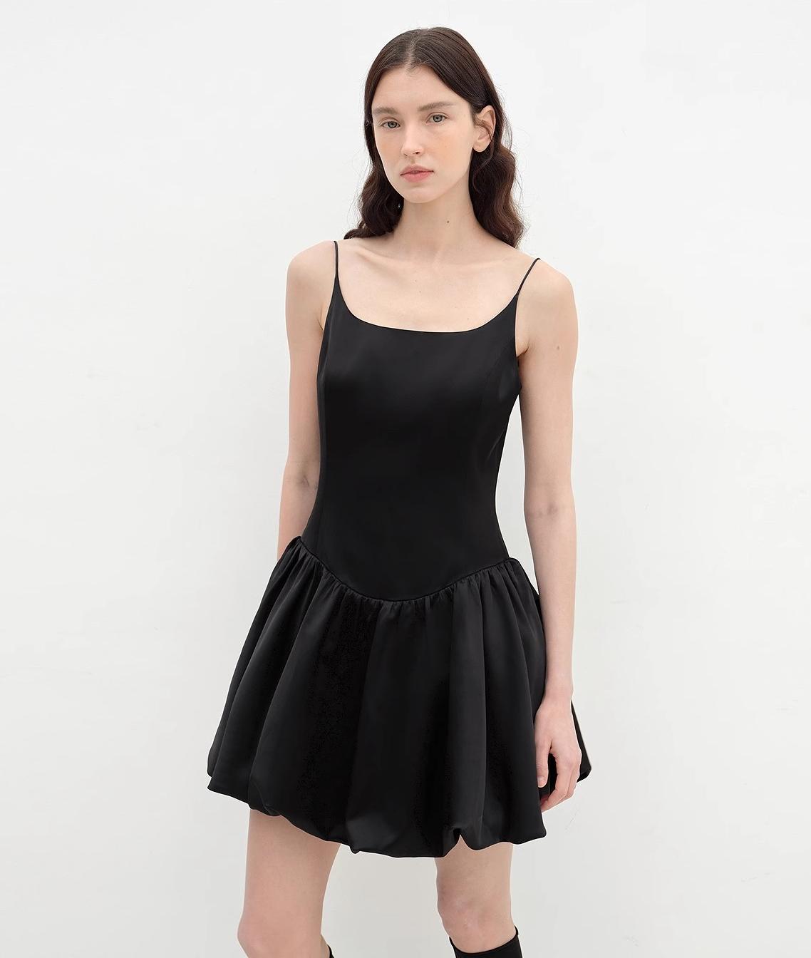 Lyrielle Satin Ballet Slip Dress with glossy acetate blend, slender straps, voluminous skirt, and water-wave sheen for elegance.