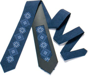 Men's blue embroidered tie with Ukrainian folk design, ideal gift for weddings or formal events.