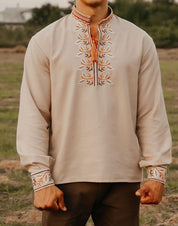 Men's embroidered Vyshyvanka shirt with intricate Ukrainian designs, perfect for special occasions and cultural celebrations.