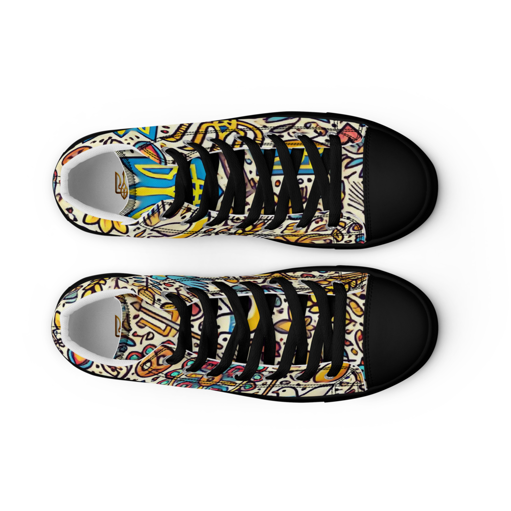 High top canvas shoes with bold Ukrainian symbolic design, featuring breathable lining and padded collar for comfort and style.