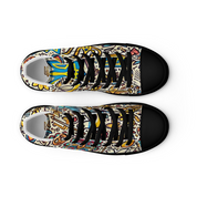 High top canvas shoes with bold Ukrainian symbolic design, featuring breathable lining and padded collar for comfort and style.