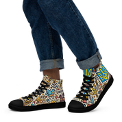 High top canvas shoes with Ukrainian symbolic design, featuring vibrant colors and faux leather accents, perfect for stylish everyday wear.