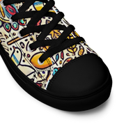 High top canvas shoe with colorful Ukrainian symbolic design and black faux leather toe cap.