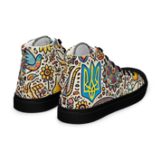 High top canvas shoes with vibrant Ukrainian symbolic design and faux leather toe cap, perfect for stylish and comfortable everyday wear.